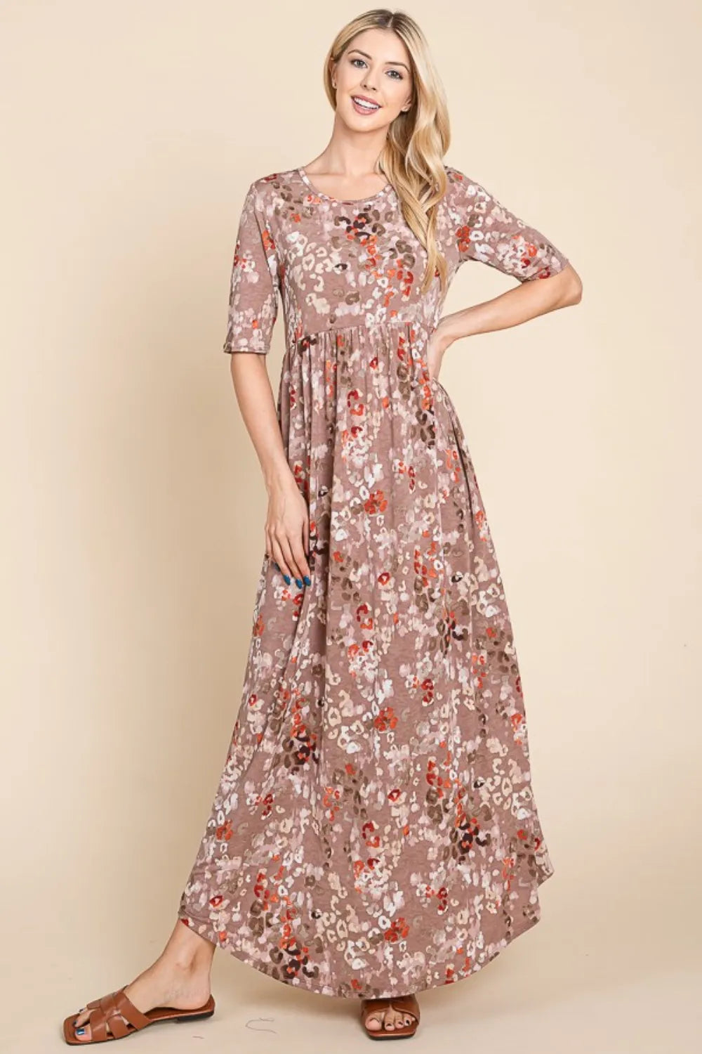 BOMBOM Printed Shirred Maxi Dress - Maxi Dress by Trendsi | Available at Handbags Specialist Headquarter