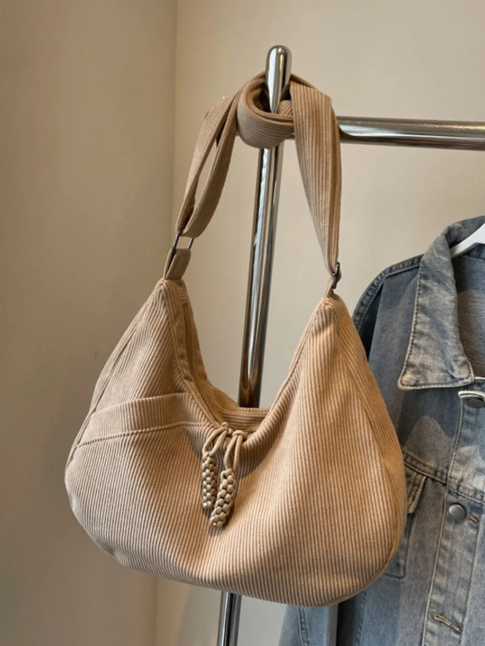 Ribbed Adjustable Strap Shoulder Bag - Handbags by Trendsi | Available at Handbags Specialist Headquarter