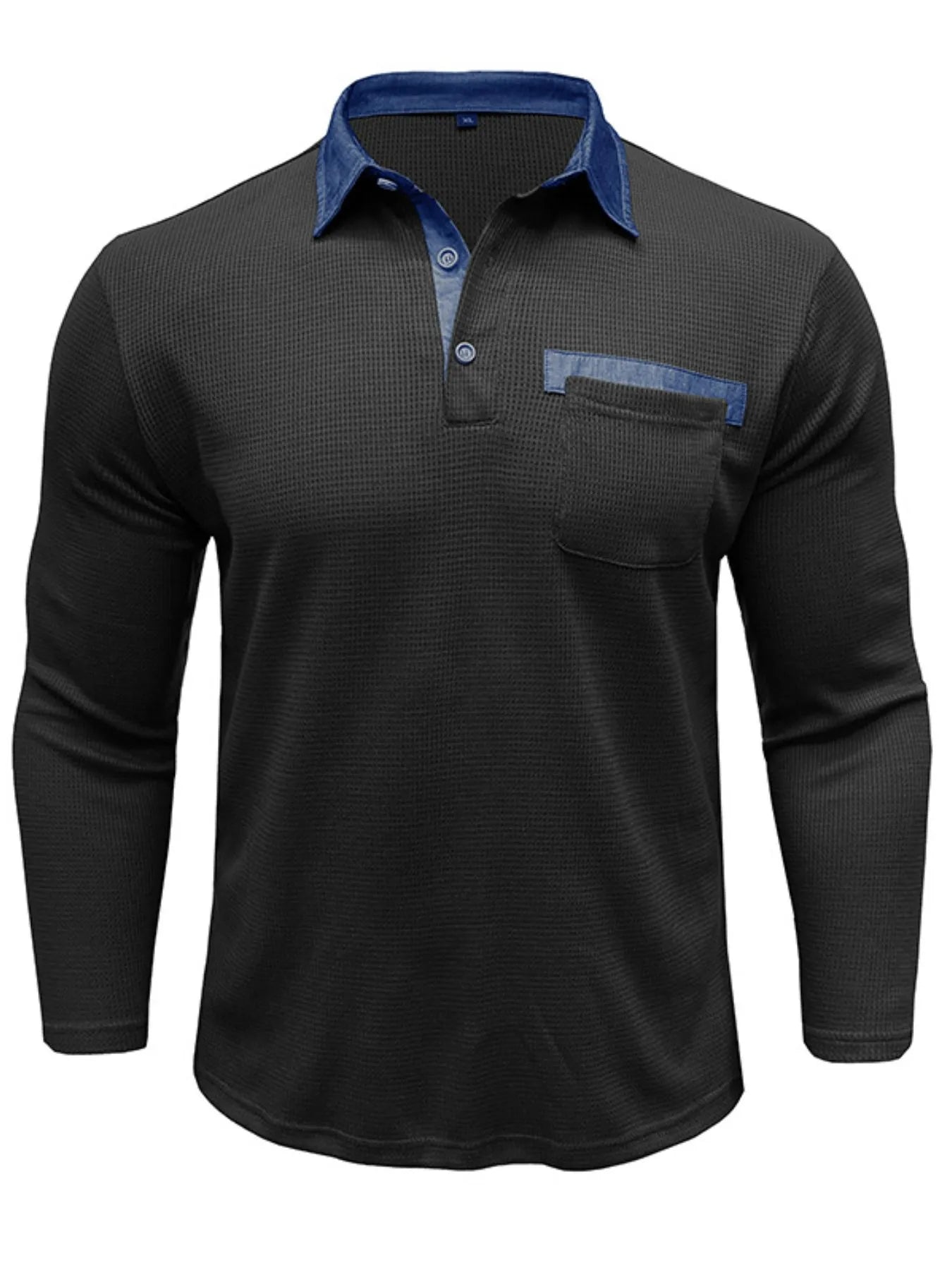 Men's Contrast Collar Long Sleeve Casual Polo Shirt - Men's Polo shirt by Trendsi | Available at Handbags Specialist Headquarter