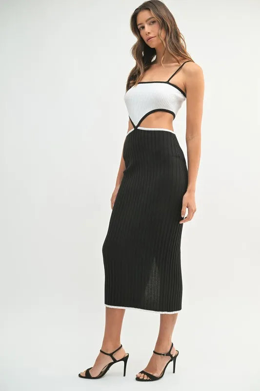 MABLE Ribbed Knit Color Block Cutout Midi Dress - Maxi Dress by Trendsi | Available at Handbags Specialist Headquarter