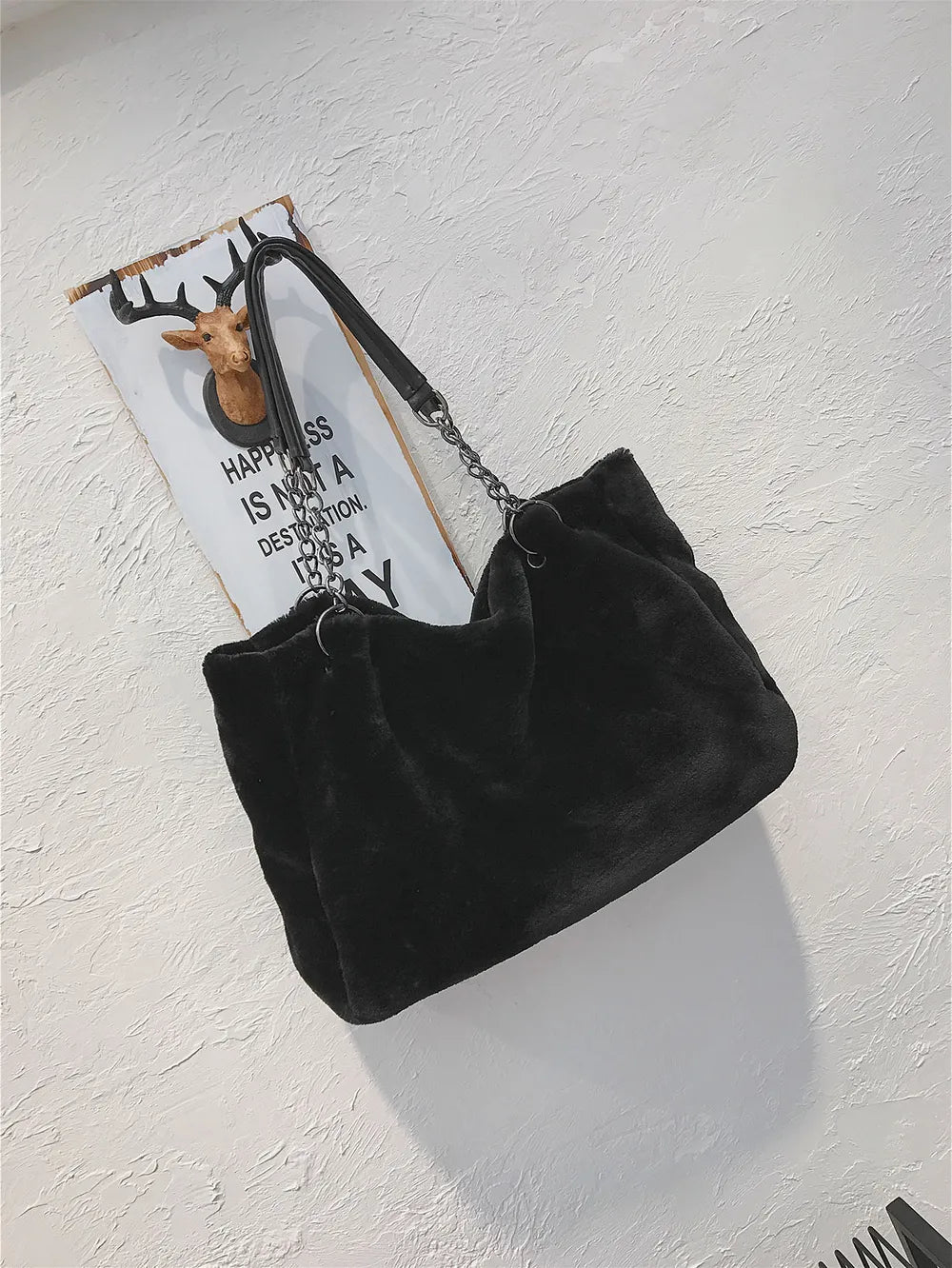 Faux Fur Solid Color Tote Bag - Tote Bag by Trendsi | Available at Handbags Specialist Headquarter