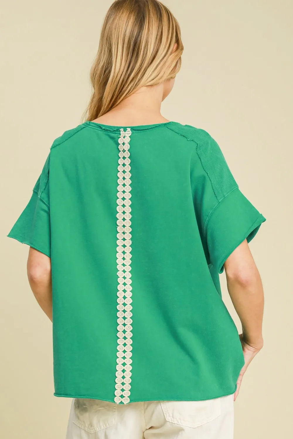 Umgee Full Size Mineral Wash T-Shirt with Lace Applique Plus Size - Dresses by Trendsi | Available at Handbags Specialist Headquarter