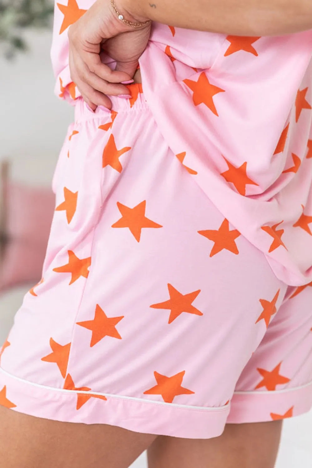 Star Print Short Sleeve Shirt and Shorts Set - Sleepwear by Trendsi | Available at Handbags Specialist Headquarter