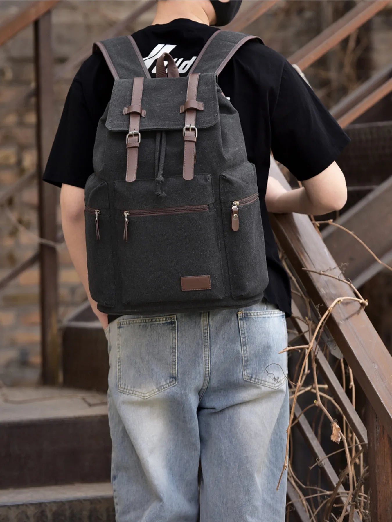 Canvas Backpack Bag with Buckle Straps - Leather Backpack Bag by Trendsi | Available at Handbags Specialist Headquarter