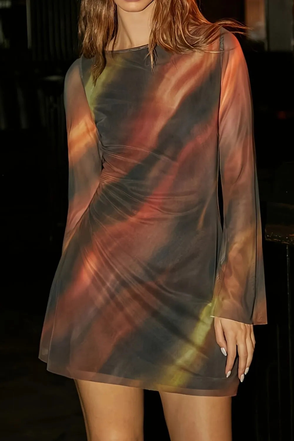 Tie Dye Print Long Sleeve Bodycon Mini Dress - Maxi Dress by Trendsi | Available at Handbags Specialist Headquarter