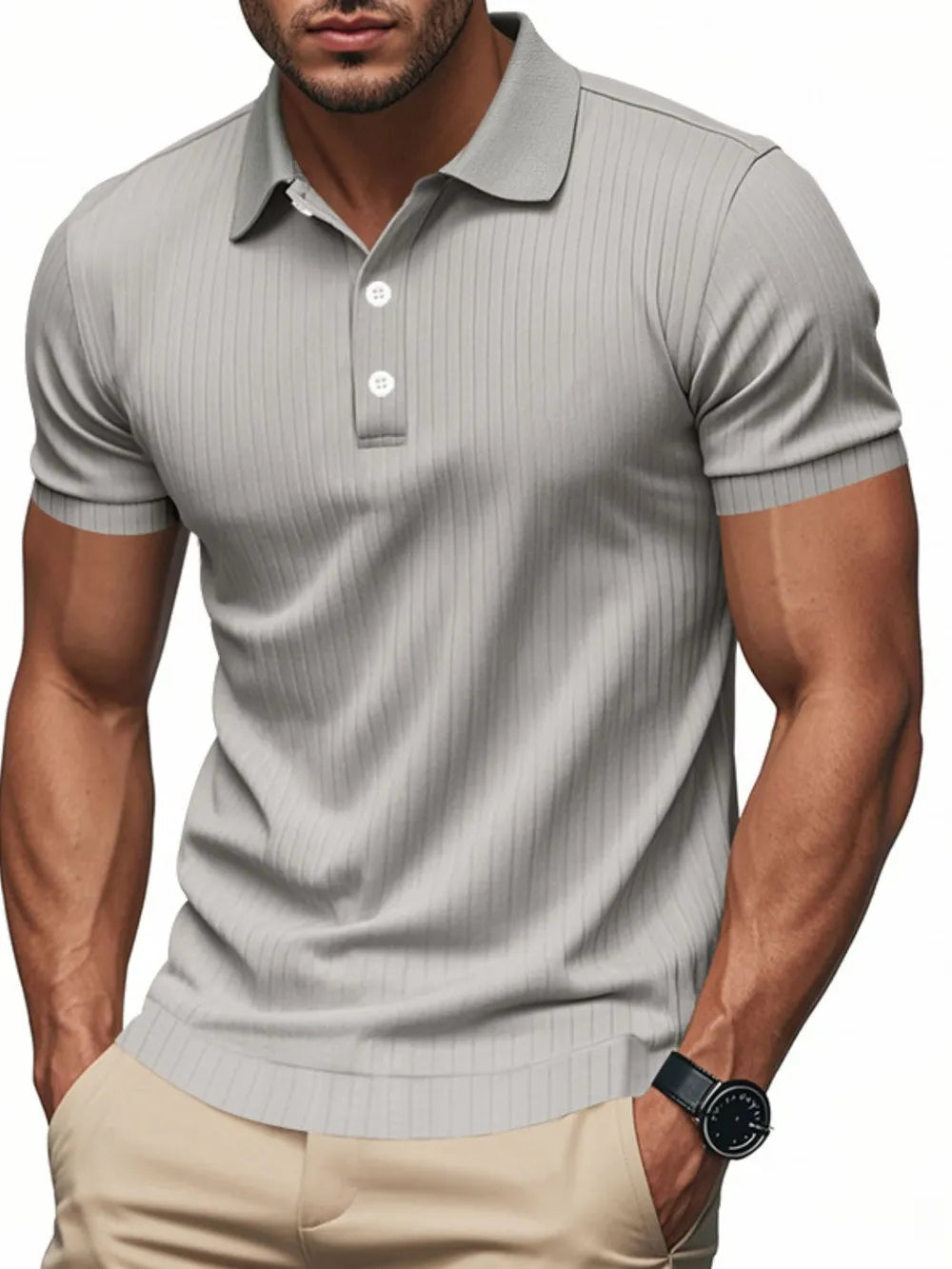 Men's Full Size Ribbed Short Sleeve Polo Plus Size - Men's Polo shirt by Trendsi | Available at Handbags Specialist Headquarter