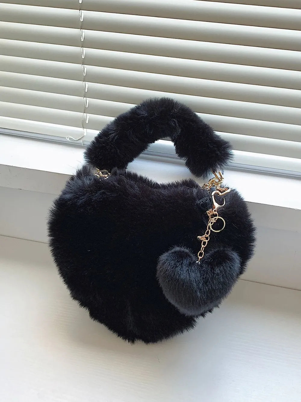Heart Shape Faux Fur Handbag - handbags by Trendsi | Available at Handbags Specialist Headquarter