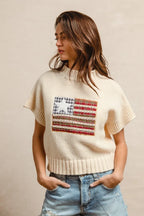 BiBi American Flag Patchwork Drop Shoulder Sweater - Tops by Trendsi | Available at Handbags Specialist Headquarter