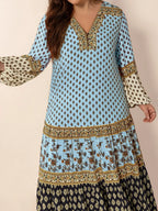 Plus Size Printed V-Neck Balloon Sleeve Maxi Dress - Dresses by Trendsi | Available at Handbags Specialist Headquarter