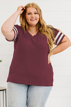 Plus Size Striped V-Neck Tee Shirt - Plus Size Shirts by Trendsi | Available at Handbags Specialist Headquarter