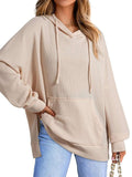 Slit Drawstring Waffle Knit Hoodie - Tops by Trendsi | Available at Handbags Specialist Headquarter