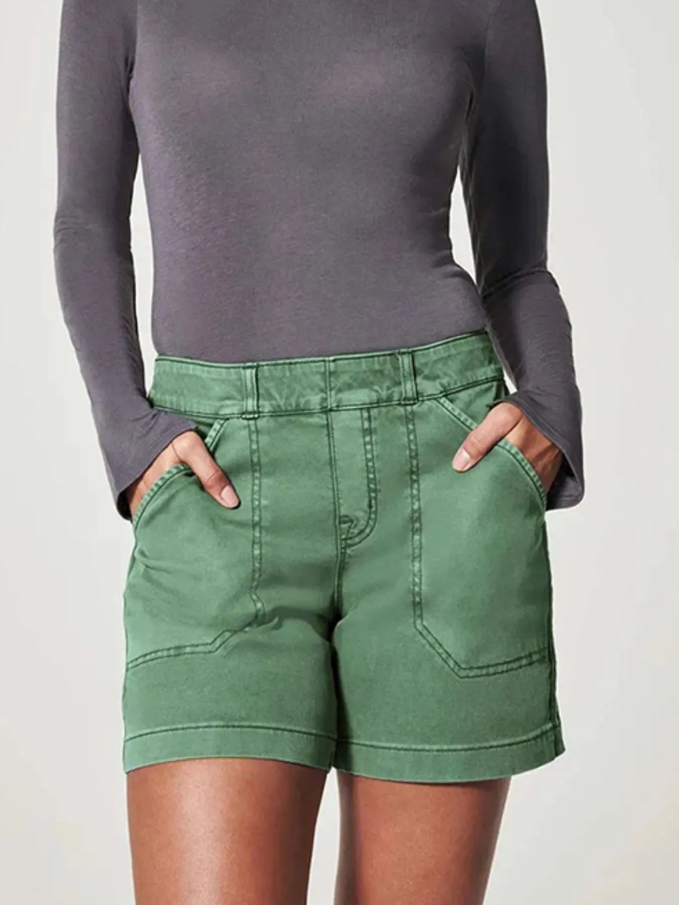 Full Size Vintage Washed Denim Shorts with Pockets Plus Size - Women / Jeans & Denim by Trendsi | Available at Handbags Specialist Headquarter