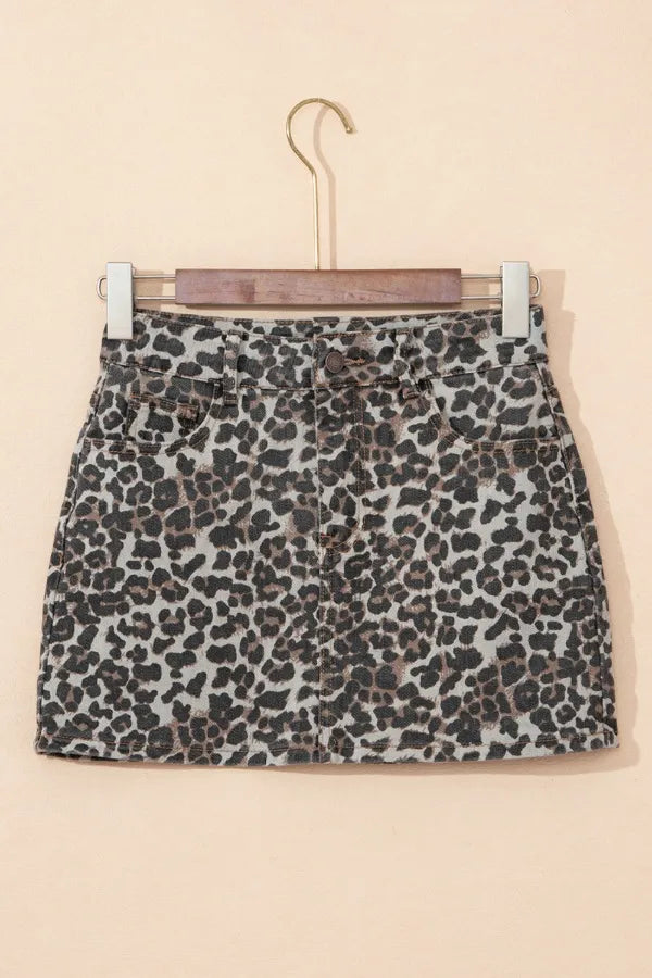 Leopard Denim Mini Skirt - Skirts by Trendsi | Available at Handbags Specialist Headquarter