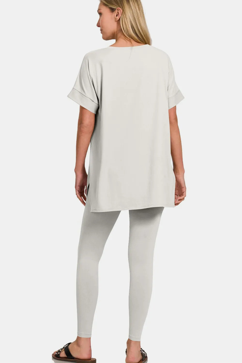 Zenana V-Neck Rolled Short Sleeve T-Shirt and Leggings Lounge Set - Sleepwear by Trendsi | Available at Handbags Specialist Headquarter