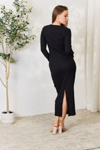 Culture Code Full Size Ribbed Long Sleeve Midi Slit Dress - Dresses by Trendsi | Available at Handbags Specialist Headquarter