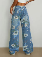 Printed Wide Leg Jeans - Women / Jeans & Denim by Trendsi | Available at Handbags Specialist Headquarter