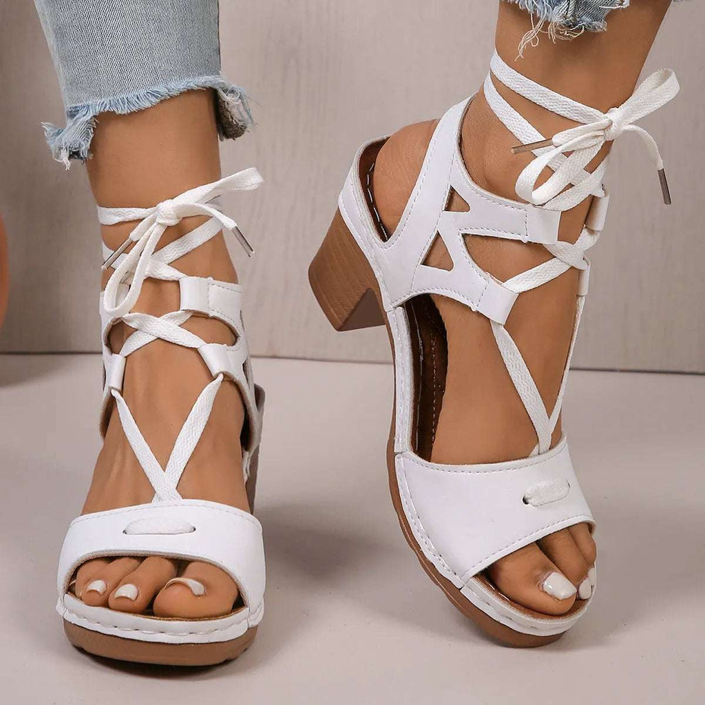Lace-Up Block Heel Sandals - Women Sandals by Trendsi | Available at Handbags Specialist Headquarter