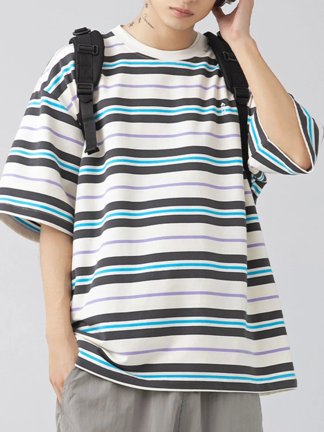 Men's Plus Size Basic style Round Neck Striped T-Shirt - Men's T-Shirt by Trendsi | Available at Handbags Specialist Headquarter