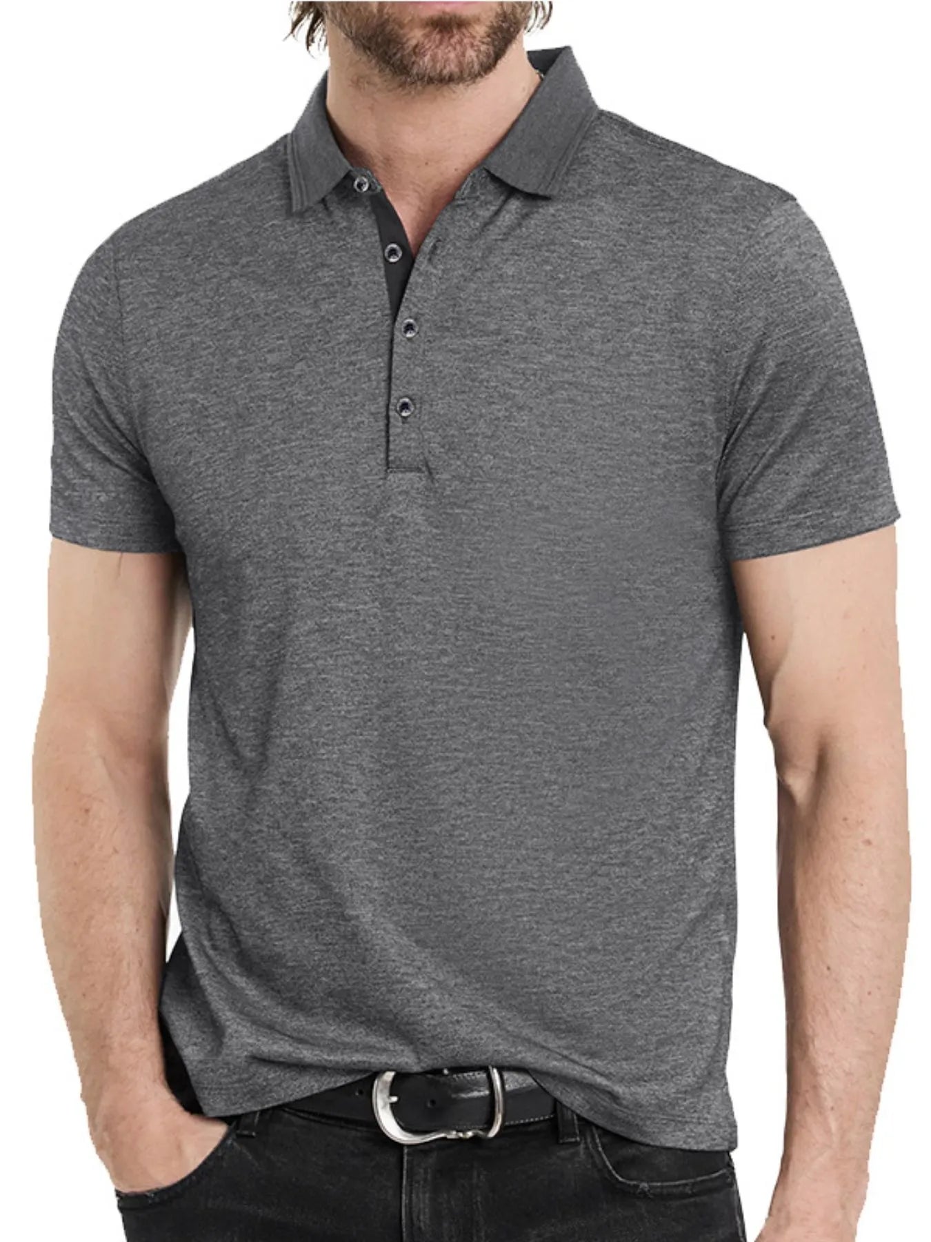 Men's Classic Heathered Short Sleeve Polo Shirt - Men's Polo shirt by Trendsi | Available at Handbags Specialist Headquarter