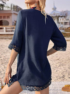 Lace Trim V-Neck Cover-Up - Tops by Trendsi | Available at Handbags Specialist Headquarter
