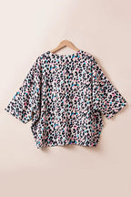 Plus Size Leopard V-Neck Three-Quarter Sleeve Blouse - Plus Size Shirts by Trendsi | Available at Handbags Specialist Headquarter