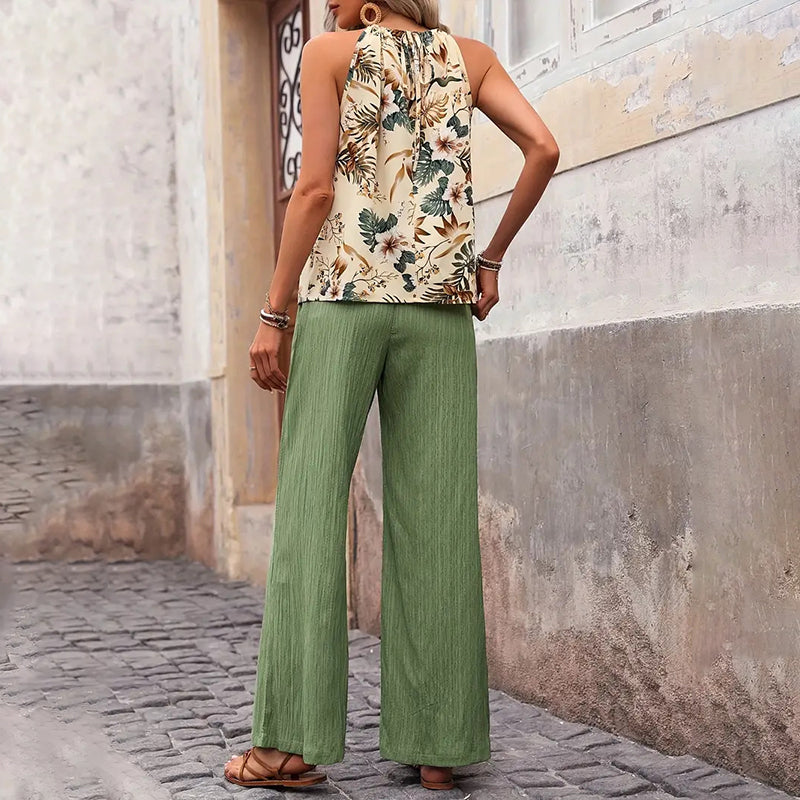 Breezy Chic: Halter Crop & Wide Leg Pants Set