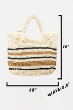 Fame Striped Straw Braided Tote Bag - Tote Bag by Trendsi | Available at Handbags Specialist Headquarter