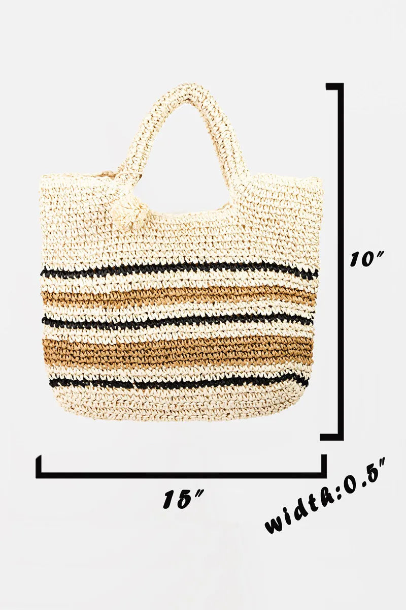 Fame Striped Straw Braided Tote Bag - Tote Bag by Trendsi | Available at Handbags Specialist Headquarter