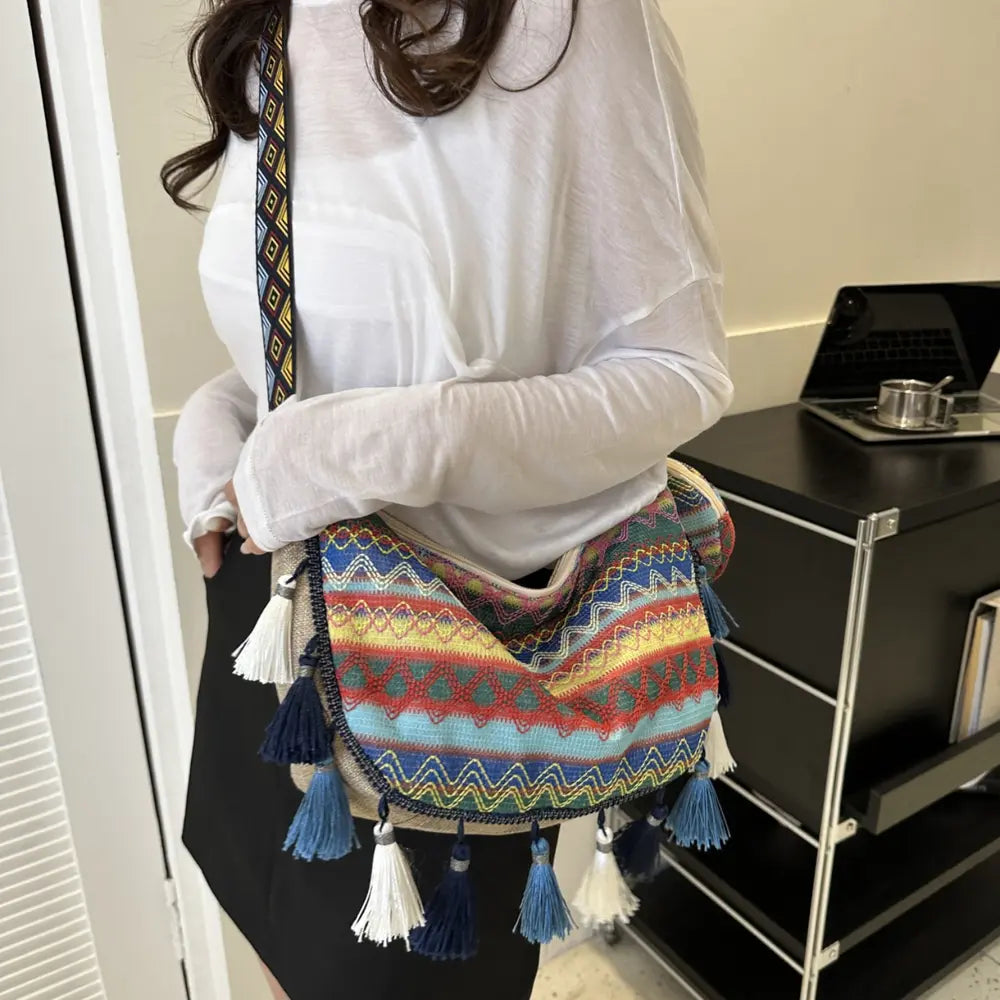 Printed Tassel Detail Crossbody Bag with Small Purse - Handbags by Trendsi | Available at Handbags Specialist Headquarter