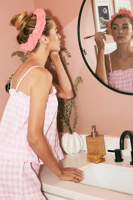 Lime 'N' Chili Gingham Ruffle Trim Cami and Shorts Pajama Set - Sleepwear by Trendsi | Available at Handbags Specialist Headquarter