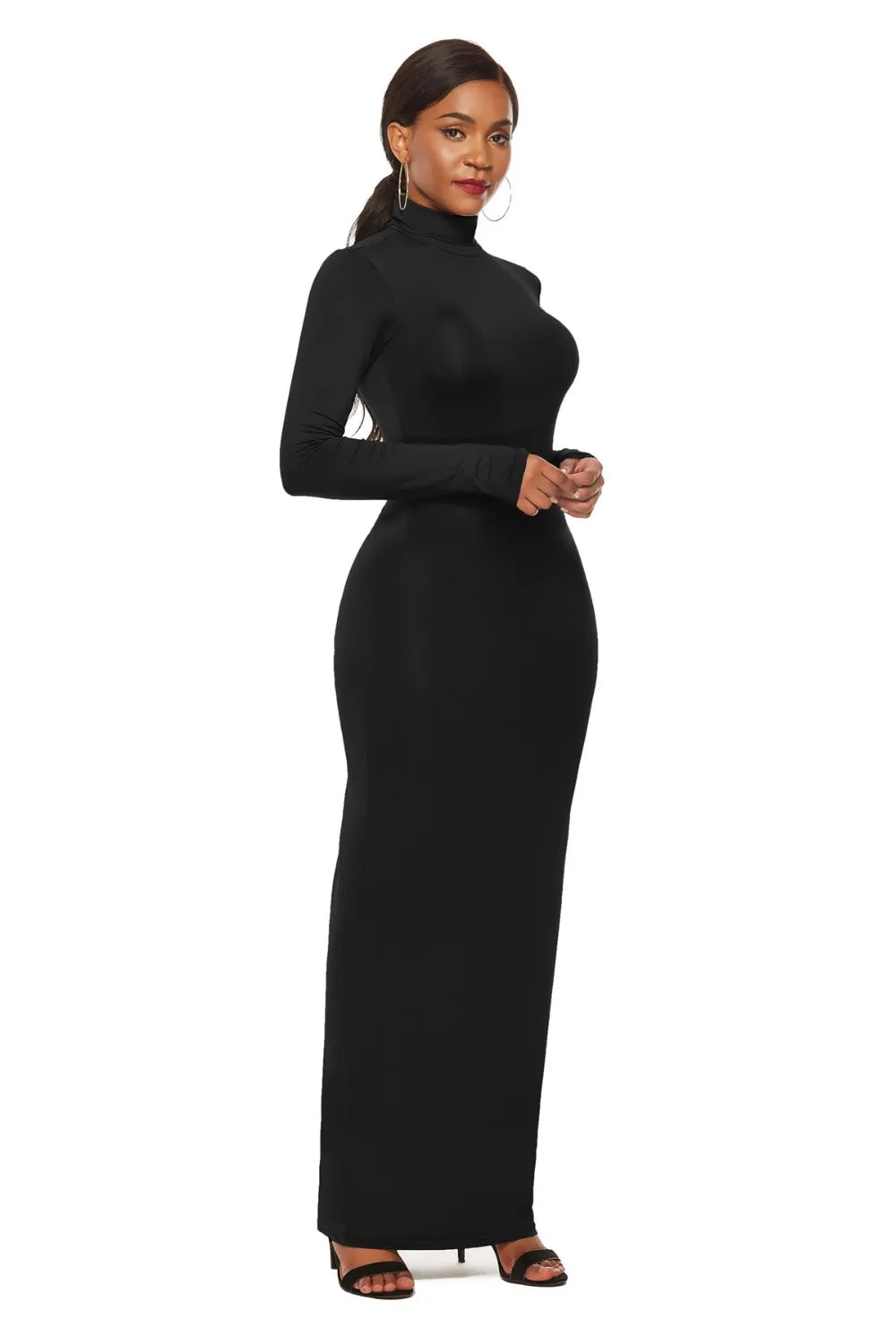 Mock Neck Long Sleeve Maxi Slim Dress - Maxi Dress by Trendsi | Available at Handbags Specialist Headquarter