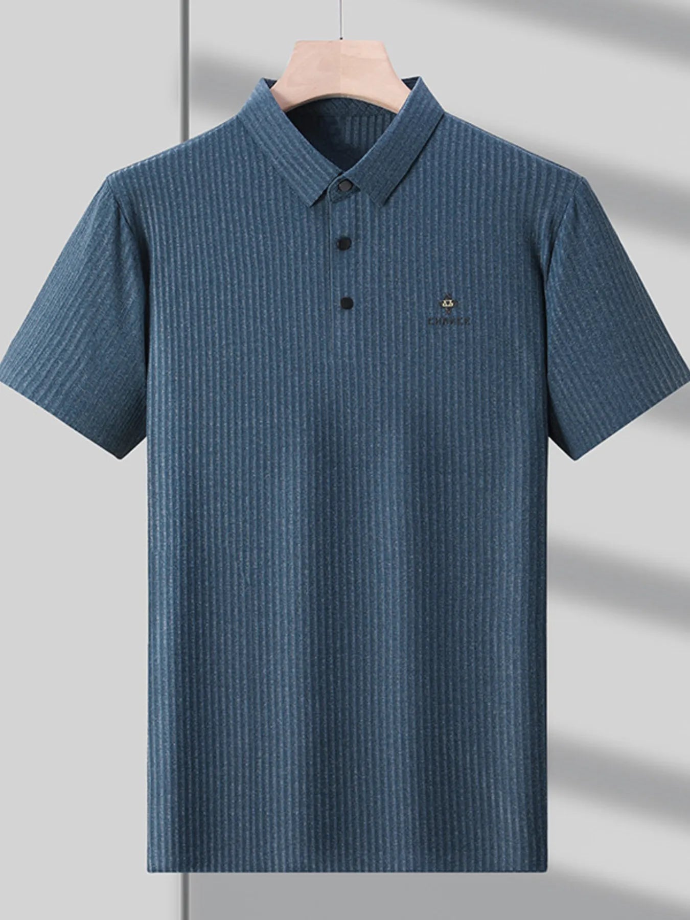 Men's Plus Size Ribbed Short Sleeve Polo Shirt - Men's Polo shirt by Trendsi | Available at Handbags Specialist Headquarter