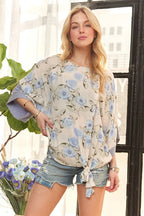 ADORA Tie Floral Tunic Top - Women / Jeans & Denim by Trendsi | Available at Handbags Specialist Headquarter