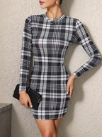 Long Sleeve Plaid Bodycon Mini Dress - Maxi Dress by Trendsi | Available at Handbags Specialist Headquarter