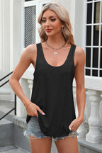 Florira Eyelet Round Neck Tank - Tops by Trendsi | Available at Handbags Specialist Headquarter