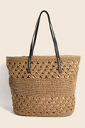 Fame Faux Leather Handle Knitted Tote Bag - Tote Bag by Trendsi | Available at Handbags Specialist Headquarter