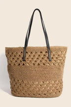 Fame Faux Leather Handle Knitted Tote Bag - Tote Bag by Trendsi | Available at Handbags Specialist Headquarter