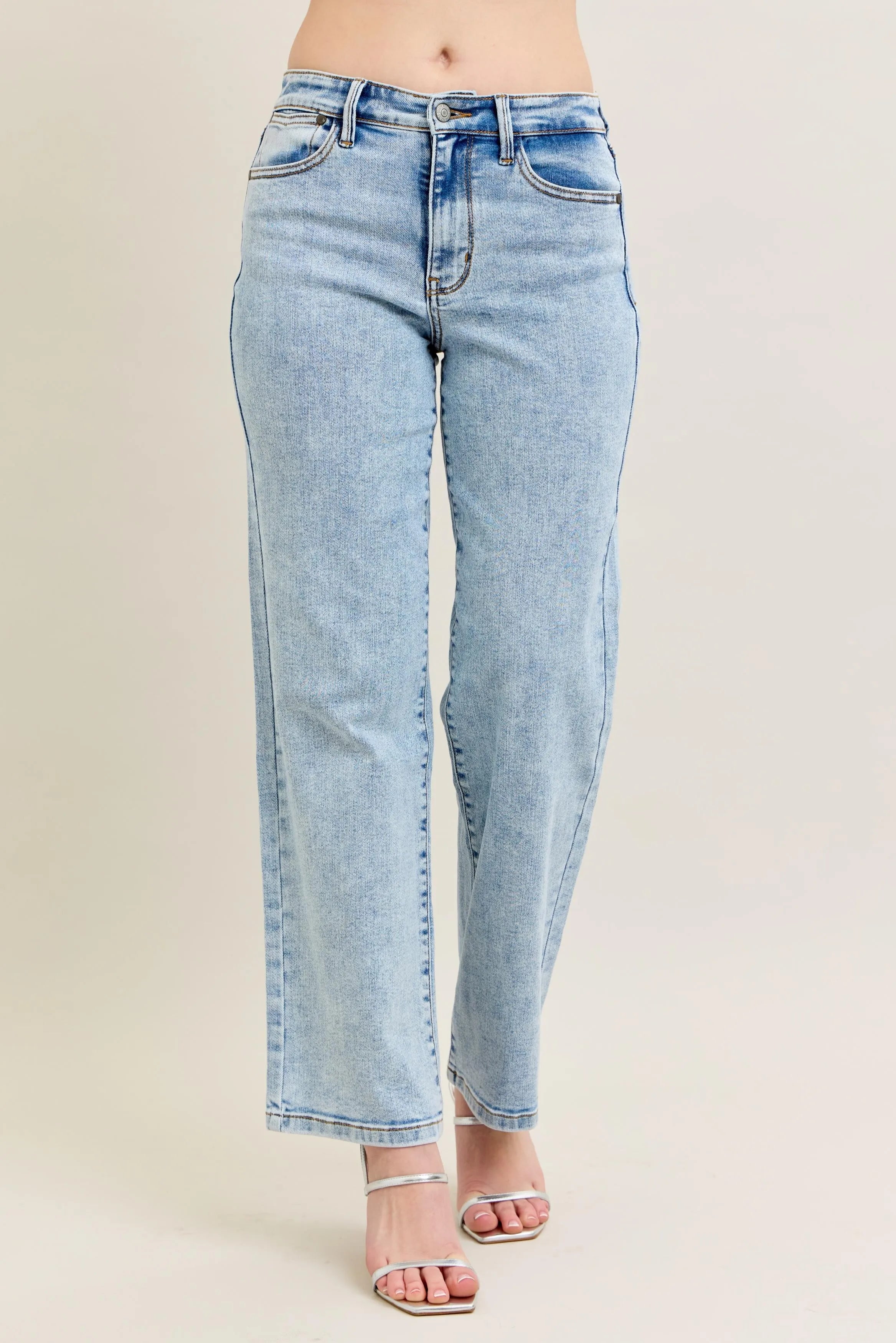 Judy Blue Full Size High Waist Stone Wash Straight Jeans Plus Size - Women / Jeans & Denim by Trendsi | Available at Handbags Specialist Headquarter