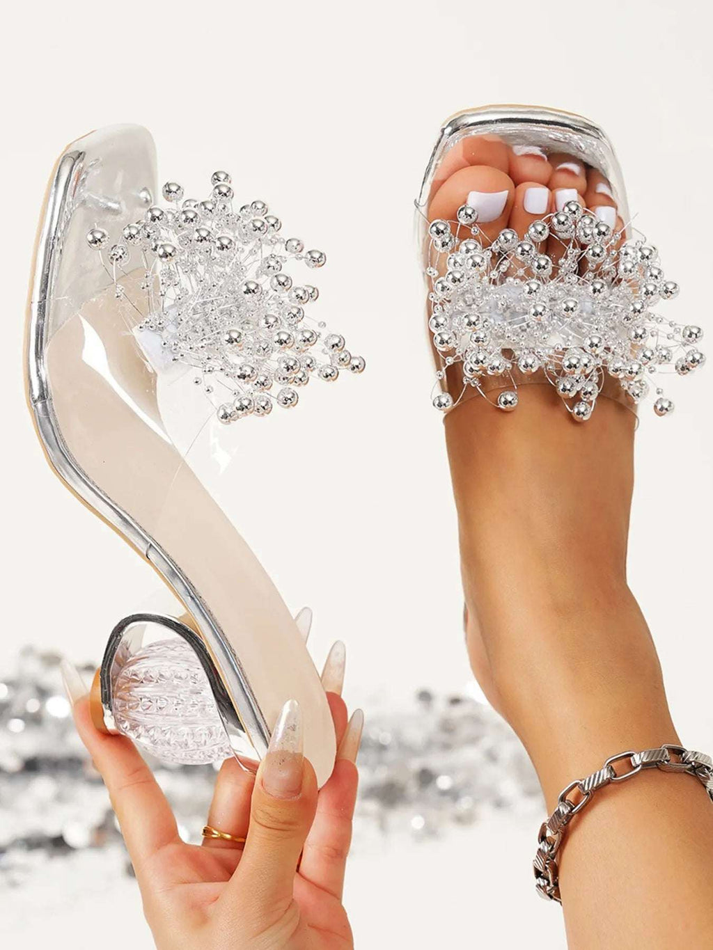 Bead Embellished Clear Strap Sandals - Women Sandals by Trendsi | Available at Handbags Specialist Headquarter
