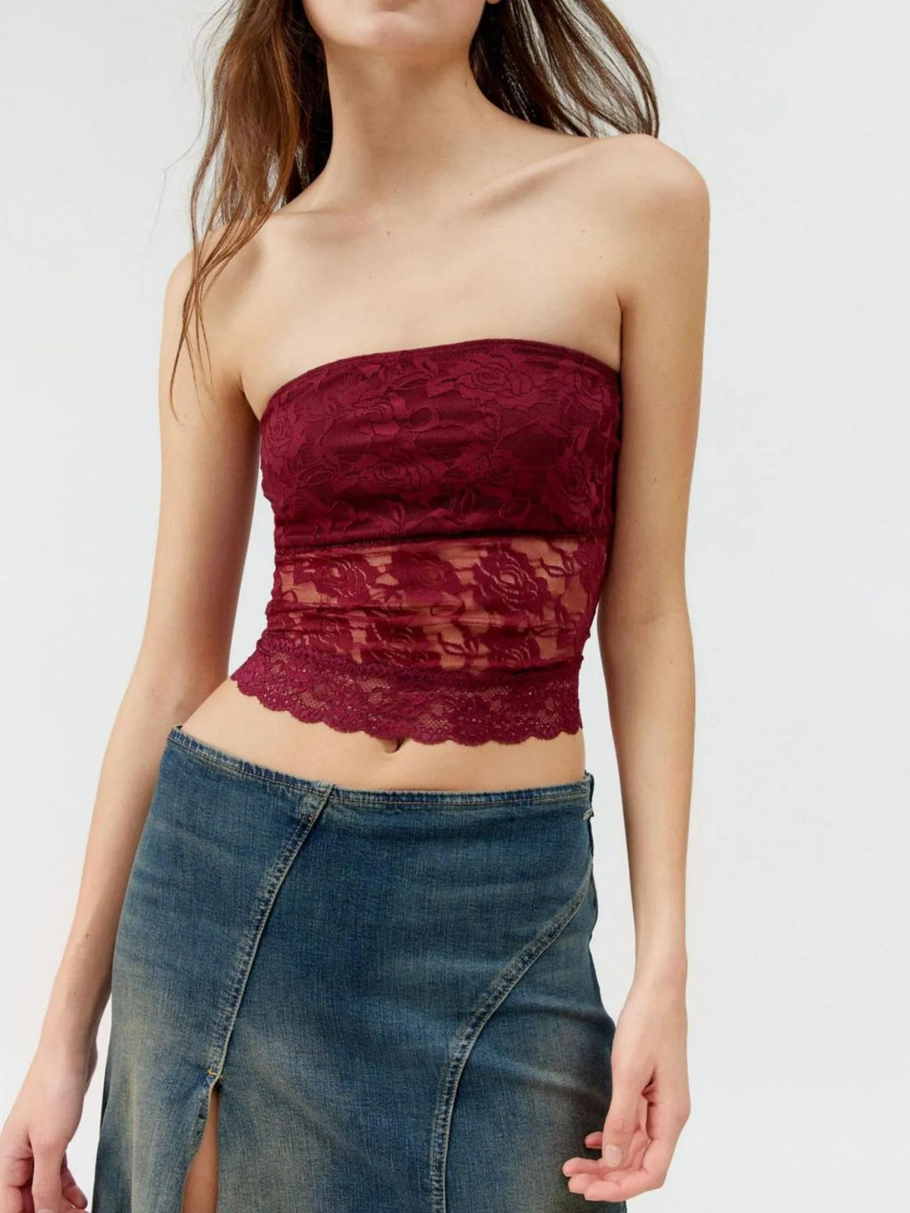 Lace Strapless Tube Top - Tops by Trendsi | Available at Handbags Specialist Headquarter