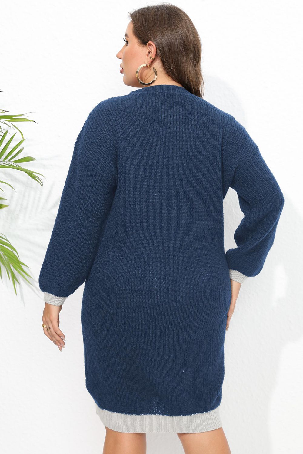Plus Size Long Sleeve Sweater Dress - Dresses by Trendsi | Available at Handbags Specialist Headquarter