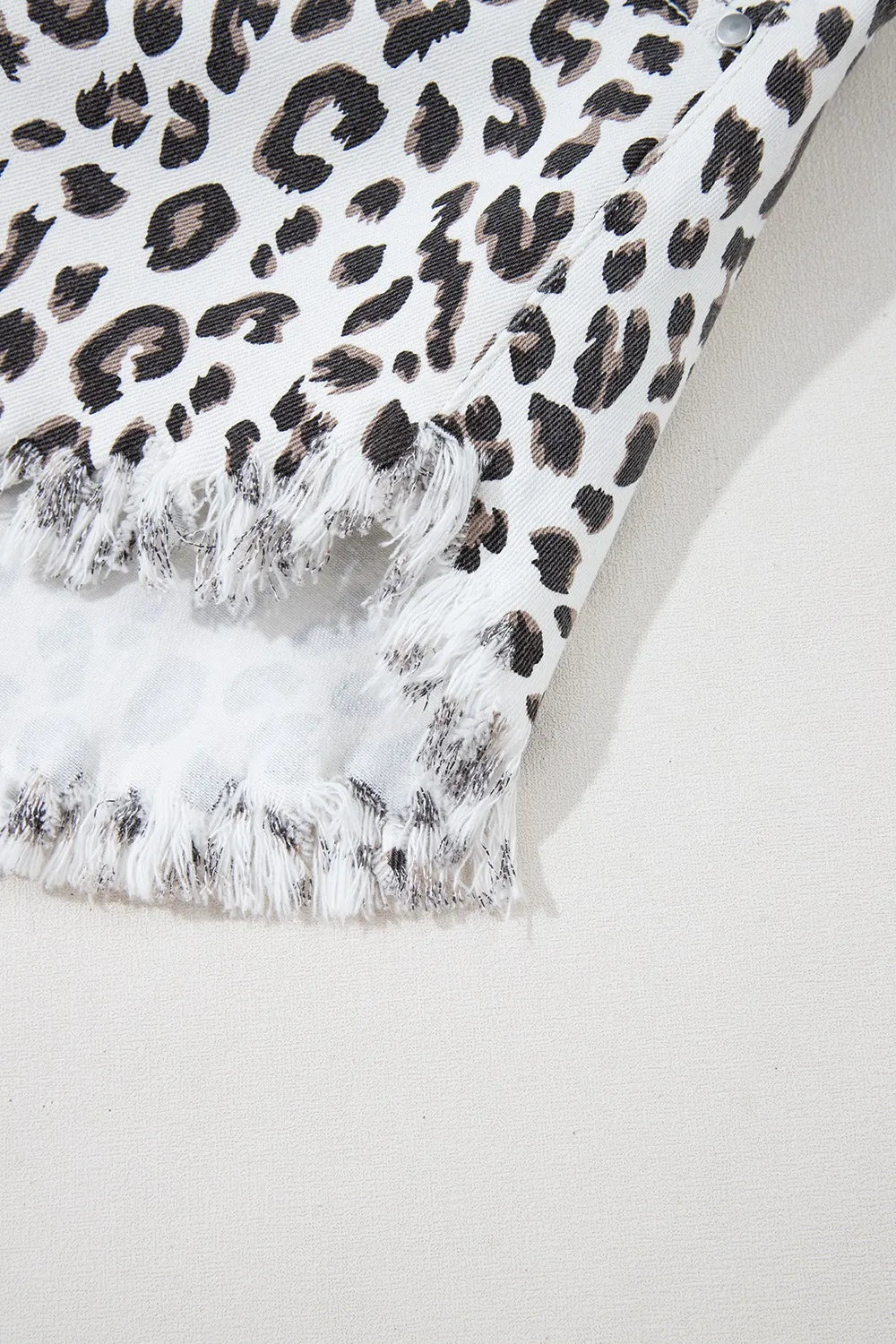 Leopard Frayed Hem Denim Shorts - Women / Jeans & Denim by Trendsi | Available at Handbags Specialist Headquarter