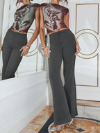 High Waist Flare Leg Trousers - Women Pants by Trendsi | Available at Handbags Specialist Headquarter