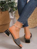 Rhinestone Open Toe Block Heels Sandals - Women Sandals by Trendsi | Available at Handbags Specialist Headquarter