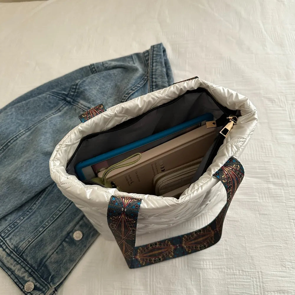 PU Leather Printed Strap Quilted Handbag - Tote Bag by Trendsi | Available at Handbags Specialist Headquarter