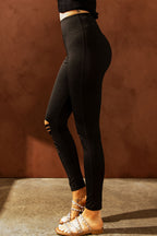 Wide Waistband Distressed Slim Fit Leggings - Leggings by Trendsi | Available at Handbags Specialist Headquarter