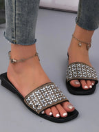 Rhinestone Embellished Open Toe Slide Sandals - Women Sandals by Trendsi | Available at Handbags Specialist Headquarter