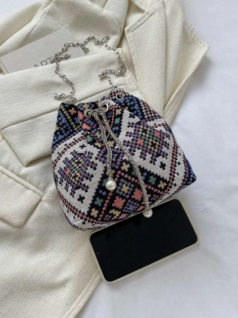 Printed Chain Bucket Bag - Crossbody Bag by Trendsi | Available at Handbags Specialist Headquarter