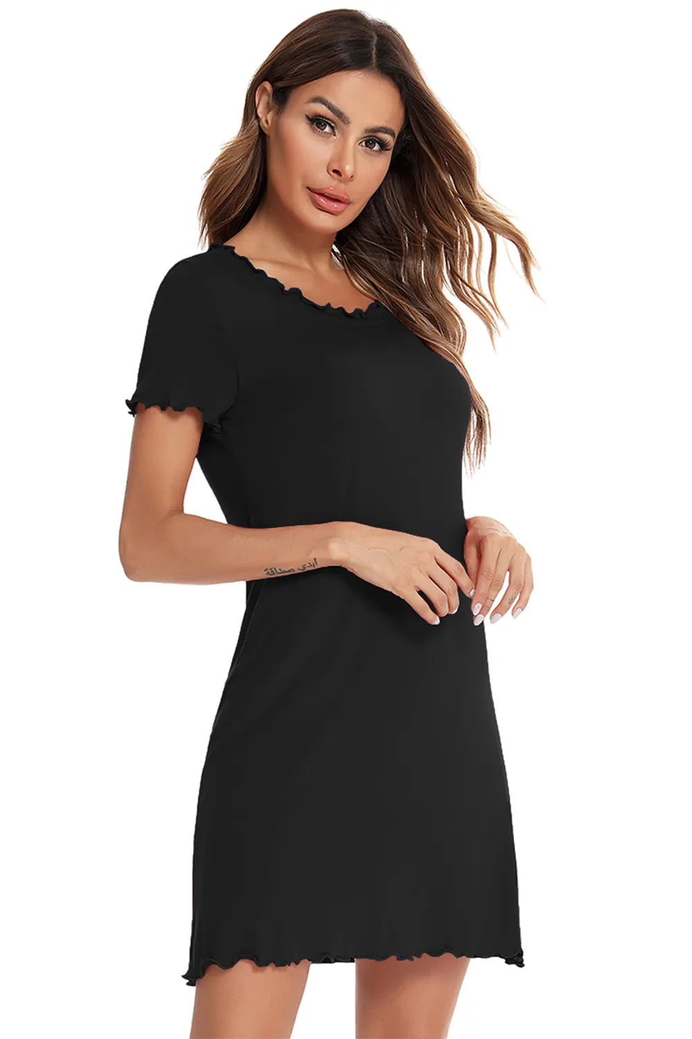 Round Neck Short Sleeve Lounge Dress - Sleepwear by Trendsi | Available at Handbags Specialist Headquarter