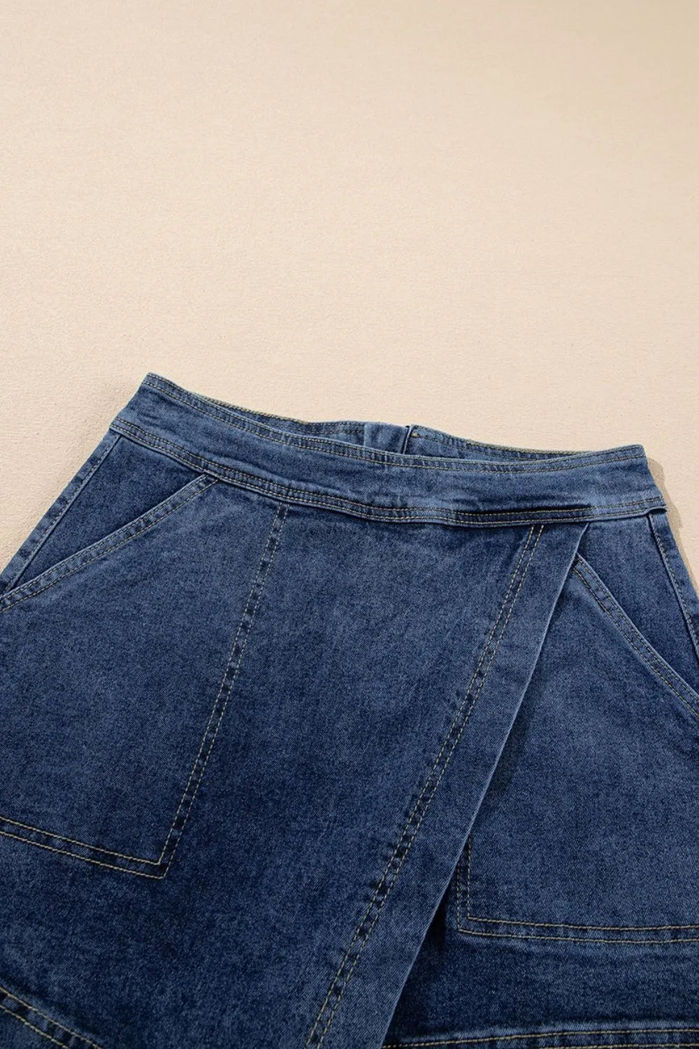 Asymmetrical Denim Skort with Pockets - Women / Jeans & Denim by Trendsi | Available at Handbags Specialist Headquarter